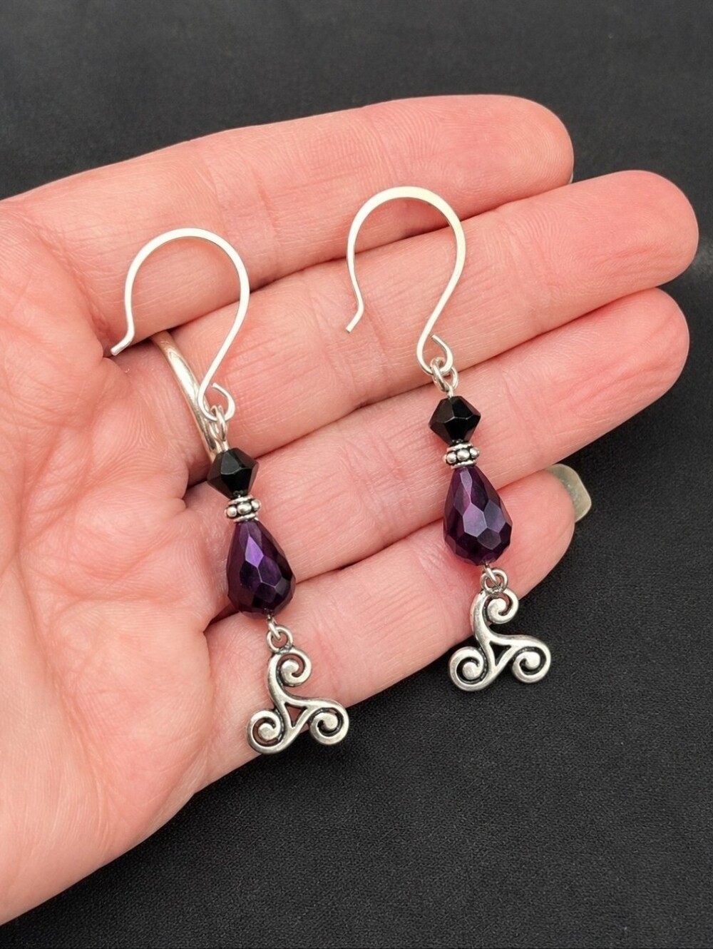 Handmade Swarovski Crystal Sterling Celtic Triskele Earrings